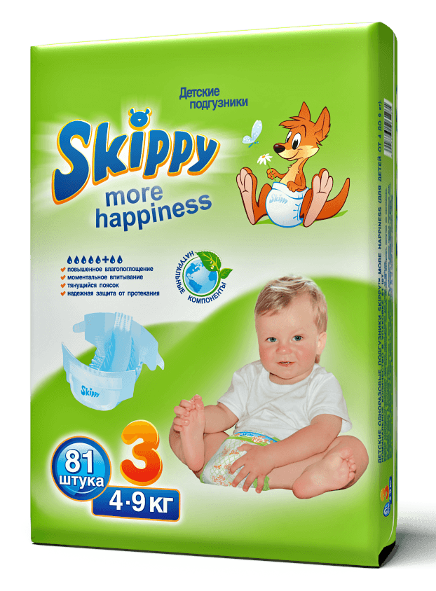 Подгузники Skippy More Happiness рр3 (4-9кг) 81шт в магазине Везет Маме