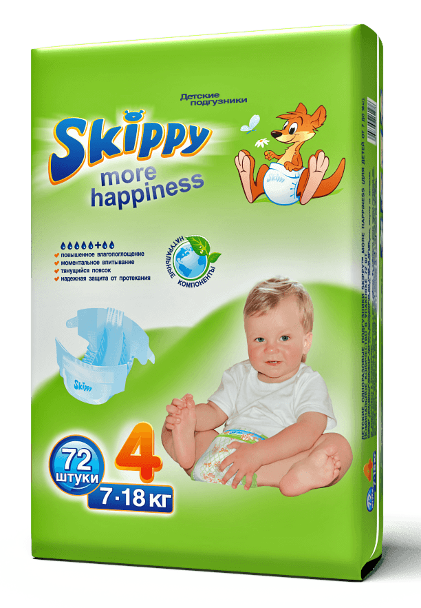 Подгузники Skippy More Happiness рр4 (7-18кг) 72шт в магазине Везет Маме