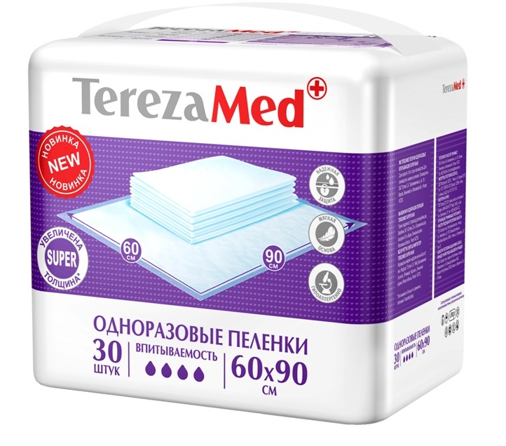 Впитывающие пеленки TerezaMed Super (90*60) 30шт от магазина www.vezetmame.ru